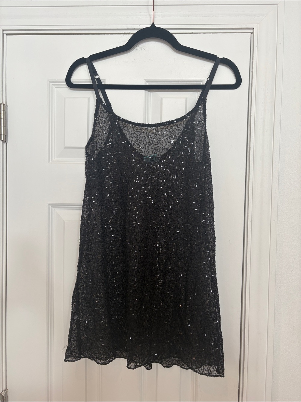 h.i.p. Black Sequin Sheer Camisole Tank/Mini Dress